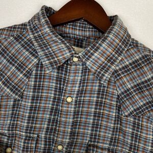Mutual Weave Button Down‎ Shirt Men's Medium Plaid Flannel Pearl Snap Western